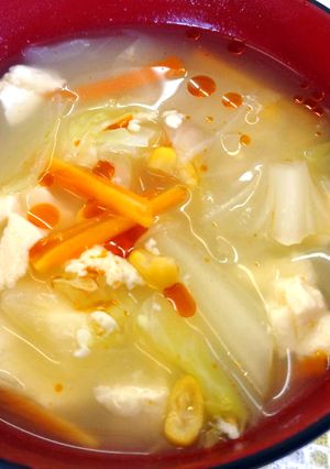 【減塩レシピ】くずし豆腐のピリ辛スープ-レシピのメイン写真
