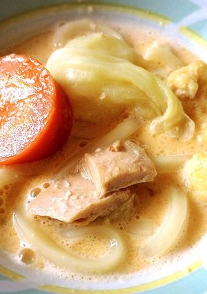 豆乳鍋の残りで…カルボ風つけうどん♡-レシピのメイン写真