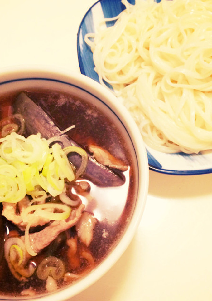 鴨南蛮風！ナスと豚肉の簡単つけ麺-レシピのメイン写真