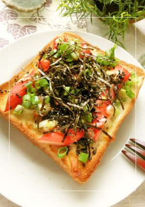 海苔たっぷり♡葱かにかまの梅ﾜｻトースト-レシピのメイン写真
