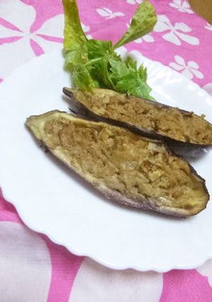 ジューシー♬　茄子の味噌マヨ&ツナボート-レシピのメイン写真