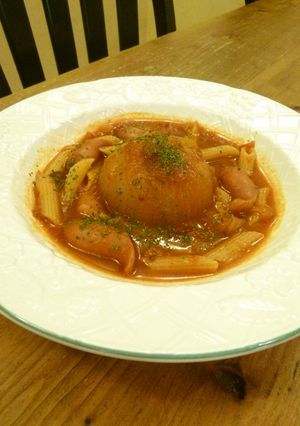 圧力鍋で☆玉ねぎ丸ごとワンポットパスタ♪-レシピのメイン写真