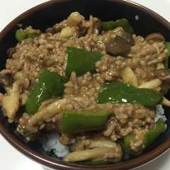 豚ひき肉・ピーマン・シメジのウマウマ丼-レシピのメイン写真