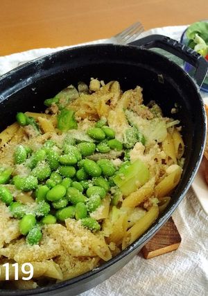 鶏ミンチと枝豆のワンポットパスタ-レシピのメイン写真