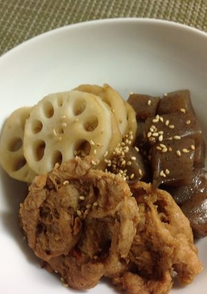 【惣菜】蓮根とこんにゃくとお肉のうま煮-レシピのメイン写真