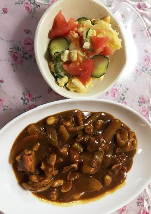 レンジでカレーとポテトサラダを。一緒に！-レシピのメイン写真