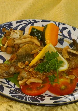栗原産岩魚のムニエル狩人風焼きクルミ添え-レシピのメイン写真