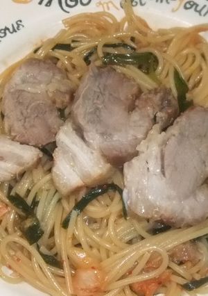 豚角煮とキムチのワンポットパスタ-レシピのメイン写真