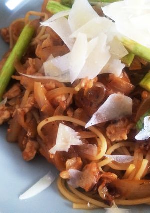 手抜 豚コマ肉のトマトソースパスタ-レシピのメイン写真