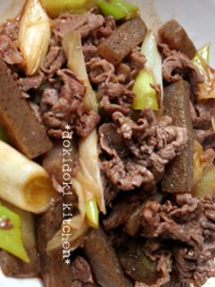 牛肉+こんにゃく+長ねぎ♡甘辛炒め-レシピのメイン写真