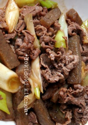 牛肉+こんにゃく+長ねぎ♡甘辛炒め-レシピのメイン写真