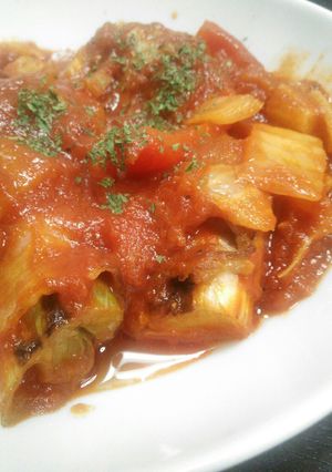 下仁田葱の豚バラ肉巻トマトソース煮-レシピのメイン写真