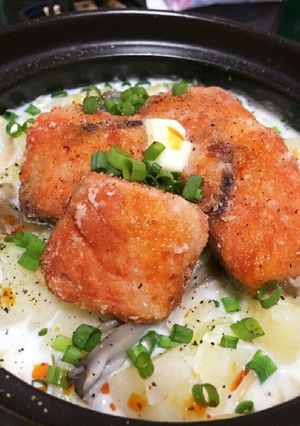 鮭とラー油のミルクスープパスタ-レシピのメイン写真