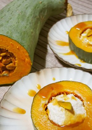 鶏挽きと豆腐のつくね詰め♪南瓜リング-レシピのメイン写真