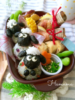 まん丸おにぎりでひつじのショーンキャラ弁-レシピのメイン写真