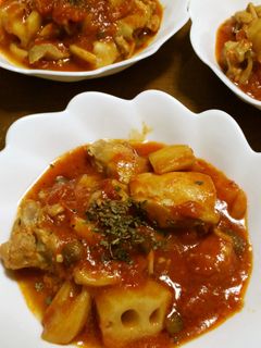 楽ちん♪れんこんと鶏もも肉のトマト煮込み-レシピのメイン写真