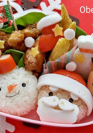 クリスマスキャラ弁✽サンタさんと雪だるま-レシピのメイン写真