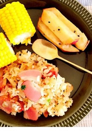 冷凍玉ねぎでチャーハンプレート-レシピのメイン写真