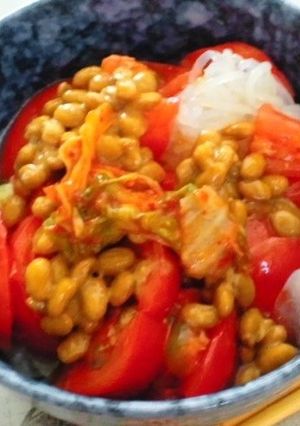 ダイエット最適☆キムチ納豆トマト白滝麺-レシピのメイン写真