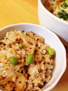シャキシャキ☆蓮根と枝豆の混ぜごはん-レシピのメイン写真