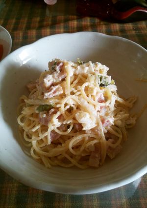 ワンポットパスタ白菜ベーコンカルボナーラ-レシピのメイン写真
