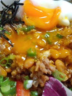 納豆と挽肉炒め&サラダの健康丼ぶり-レシピのメイン写真