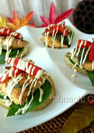 鮭と舞茸の香草バター焼きポテベジカナッペ-レシピのメイン写真