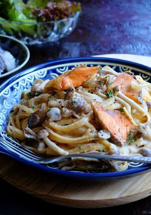 秋鮭キノコ☆味噌クリーム１Ｐパスタ！-レシピのメイン写真