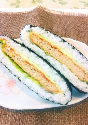 ♥チーズハンバーガー風♥おにぎらず！-レシピのメイン写真