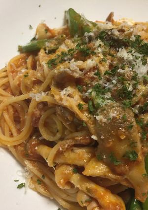 キノコと三度豆のトマトソースパスタ-レシピのメイン写真