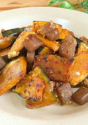 かぼちゃと蒟蒻の甘辛焼き-レシピのメイン写真
