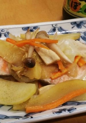 秋鮭とキノコ野菜のポン酢バター焼き-レシピのメイン写真
