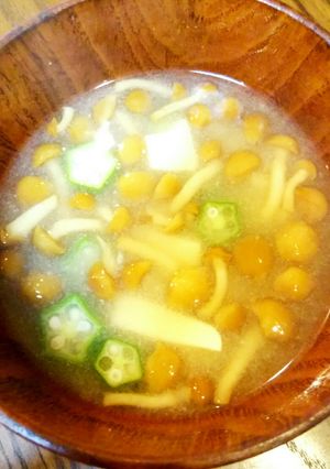 なめことオクラのヌルヌル味噌汁-レシピのメイン写真
