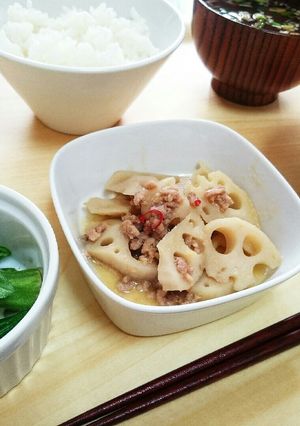 業務スーパー ♡ レンコンと挽肉の味噌煮-レシピのメイン写真