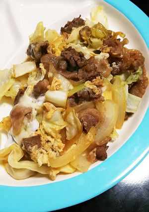 超簡単!三つの食材の卵とじ肉野菜炒め♪-レシピのメイン写真