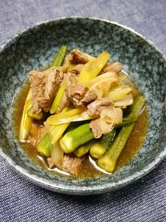 めんつゆで簡単!牛肉とオクラのすき煮-レシピのメイン写真