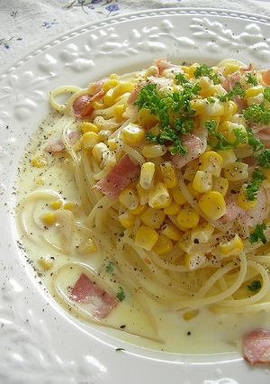 シンプルだけど美味♪コーンクリームスパ-レシピのメイン写真