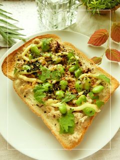 紫蘇レモン❀鶏×枝豆のあっさりトースト-レシピのメイン写真