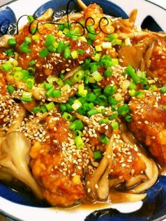簡単♡唐揚げの和風ごま甘酢きのこあんかけ-レシピのメイン写真