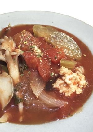 茄子と舞茸と鶏挽き肉のトマトスープ-レシピのメイン写真