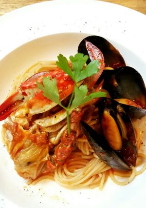 渡り蟹とムール貝のトマトパスタ-レシピのメイン写真