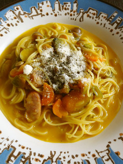 ワンポットでカボチャスープのパスタ-レシピのメイン写真