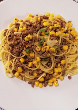 ランチに♡挽き肉とコーンの甘辛パスタ-レシピのメイン写真