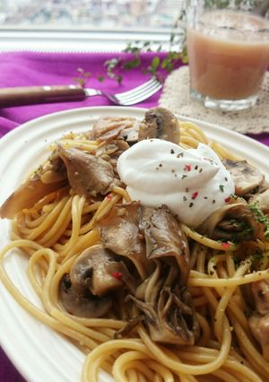 秋香る✾舞茸とチキンのソイソースパスタ-レシピのメイン写真