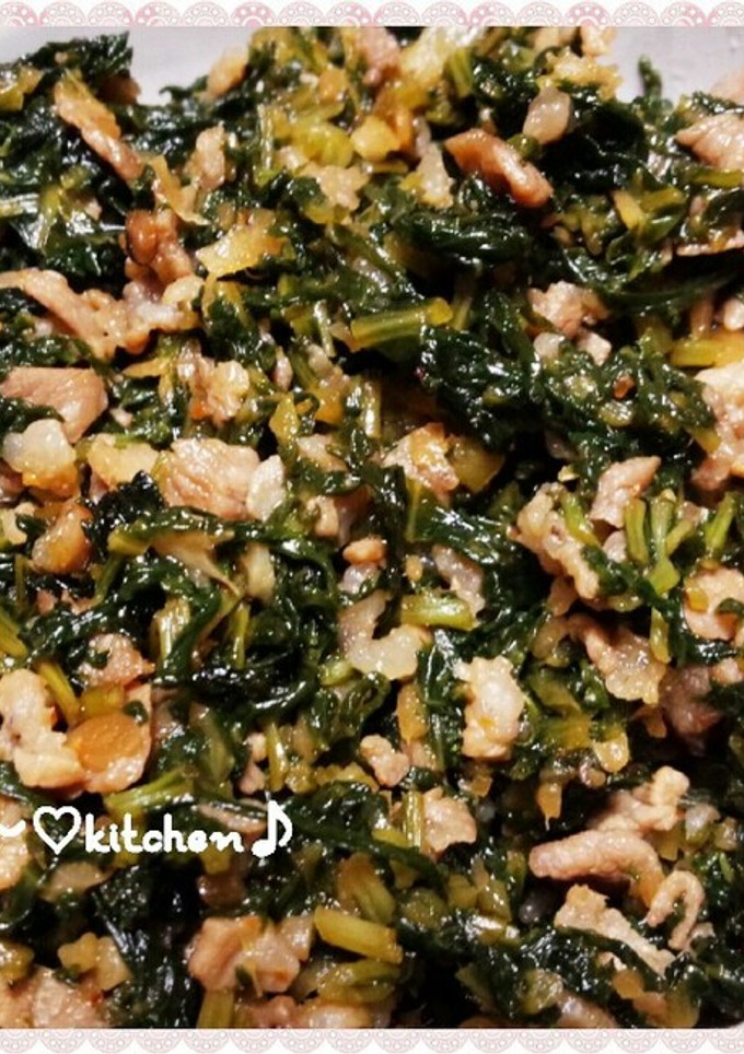 ご飯のお供に☆大根葉と豚肉の炒り煮♪-レシピのメイン写真