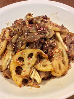 きのことれんこん豚肉の梅しょうゆ炒め-レシピのメイン写真