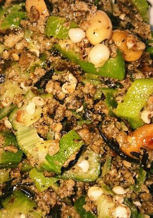 おくらとひじき煮とひき肉の簡単炒め物-レシピのメイン写真