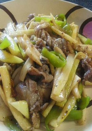 エリンギとマコモダケ　豚肉炒め-レシピのメイン写真