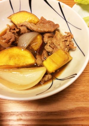 さつまいもと豚肉の黒酢こっくり煮-レシピのメイン写真