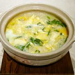 รูปของ 豆腐と水菜の玉子の「玄米粥」